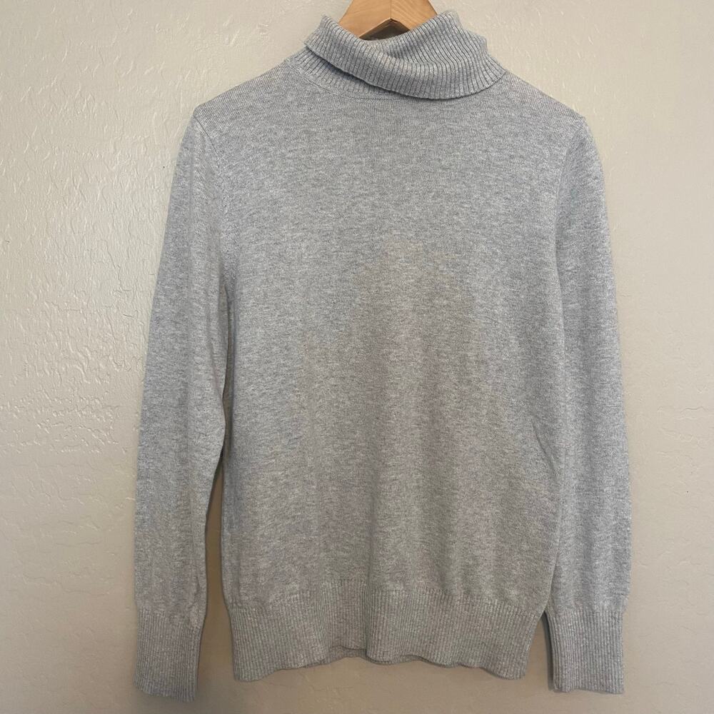 LL Bean Turtleneck Sweather Womens Sz Small Cotton Cashmere Grey Long Sleeve